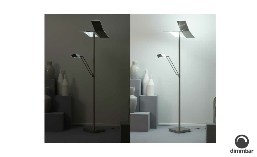 Stehlampen * | Meisterleuchten Led-Deckenfluter, 3-Flammig, Nickel-Matt/ Chrom