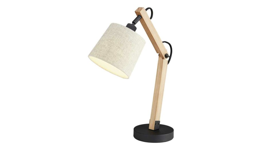 Tischlampen * | Trio Tischleuchte Mit Holzfus | Braun