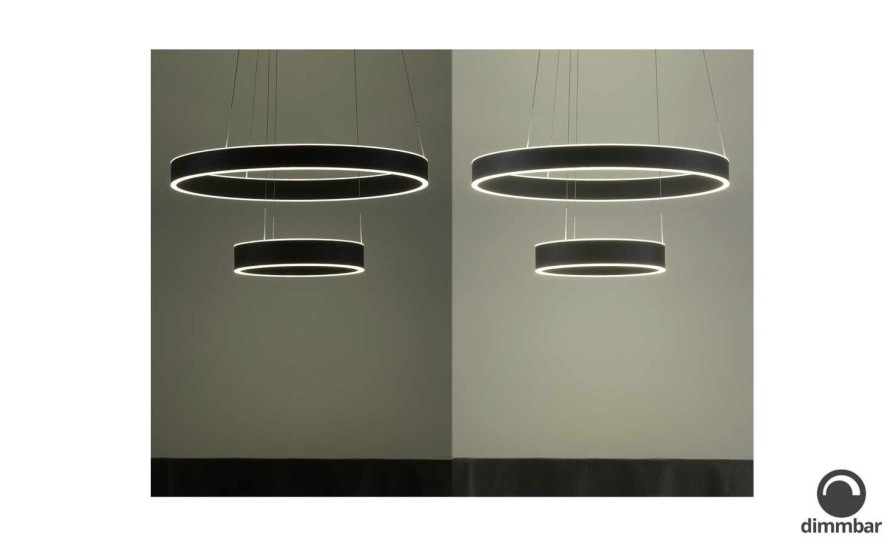 Deckenleuchten * | B-Leuchten Led-Pendelleuchte, Schwarz `Ringe