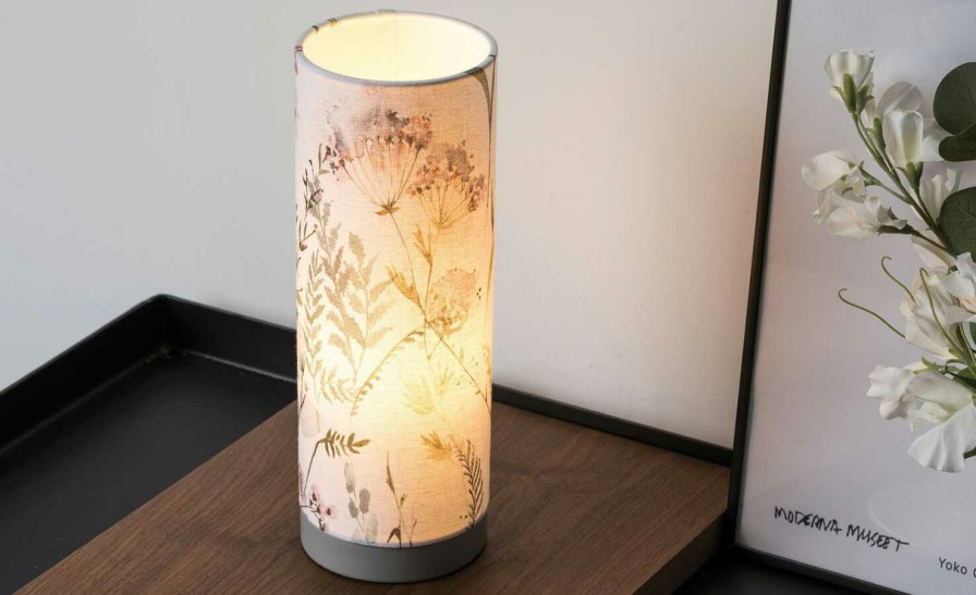 Tischlampen * | Tischleuchte, 1-Flammig, Leinen `Floral`