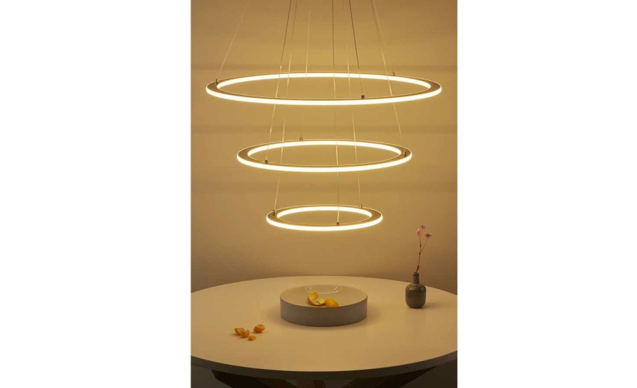 Deckenleuchten * | Trio Led-Pendelleuchte, Nickel-Matt, `Ringe`