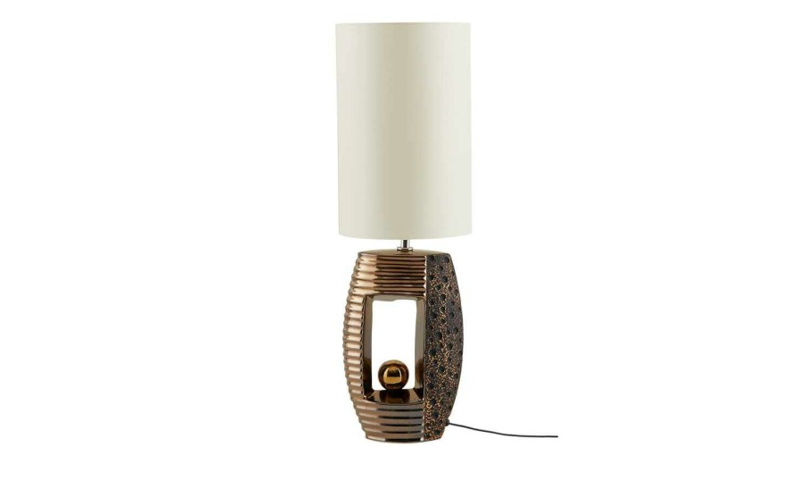 Tischlampen * | B-Leuchten Tischleuchte, 1-Flammig, Goldfarben/Stoffschirm Beige