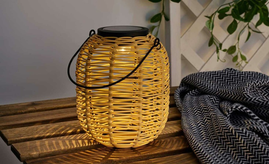 Au Enleuchten * | Solar-Tischleuchte, Laterne Rattan Beige