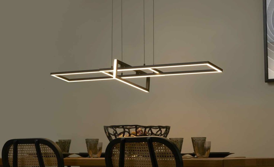 Deckenleuchten * | Trio Led-Pendelleuchte, Schwarz, Geometrisch`