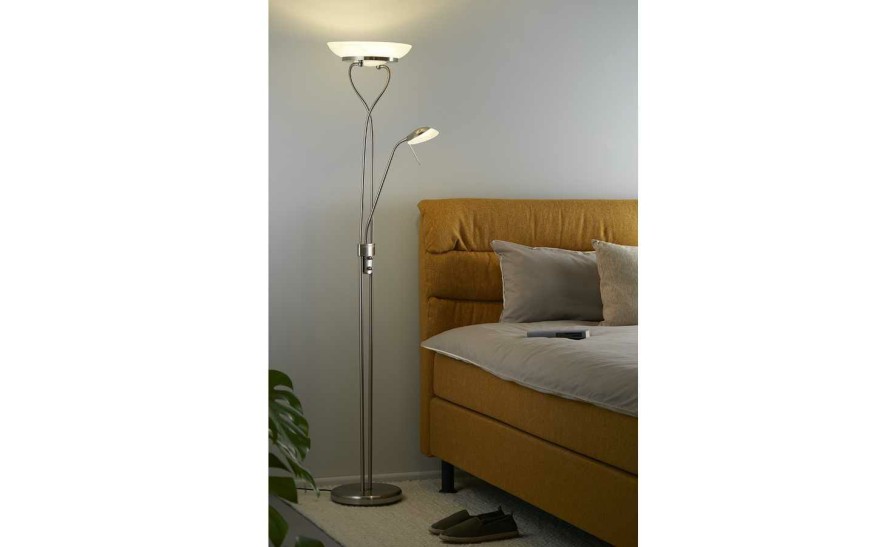 Stehlampen * | Khg Led-Deckenfluter, 2-Flammig, Nickel-Matt | Nickel Matt