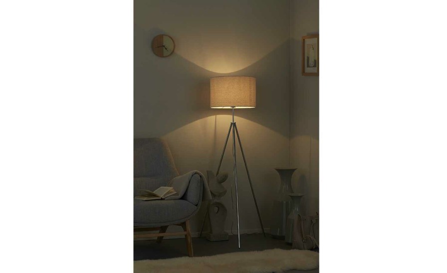 Stehlampen * | Khg Dreibein-Stehleuchte, 1-Flammig, Stoffschirm `Leinen | Beige