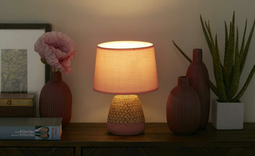 Tischlampen * | For Friends Keramik-Tischleuchte, 1-Flammig, Pink Mit Seil | Rosa