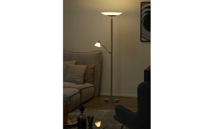 Stehlampen * | B-Leuchten Led-Deckenfluter, 2-Flammig, Nickel-Matt