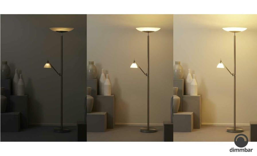 Stehlampen * | B-Leuchten Led-Deckenfluter, 2-Flammig, Nickel-Matt