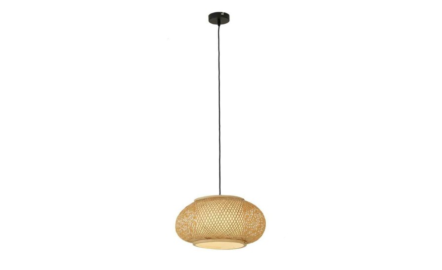 Pendelleuchten * | Home Story Pendelleuchte, 1-Flammig, Rattan/ Stoff