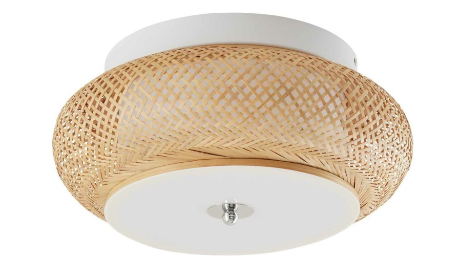 Deckenleuchten * | Home Story Led-Deckenleuchte, Rattan / Weis