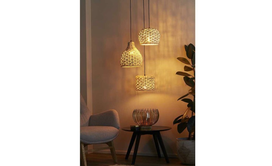 Pendelleuchten * | Home Story Rattan-Pendelleuchte, 3-Flammig