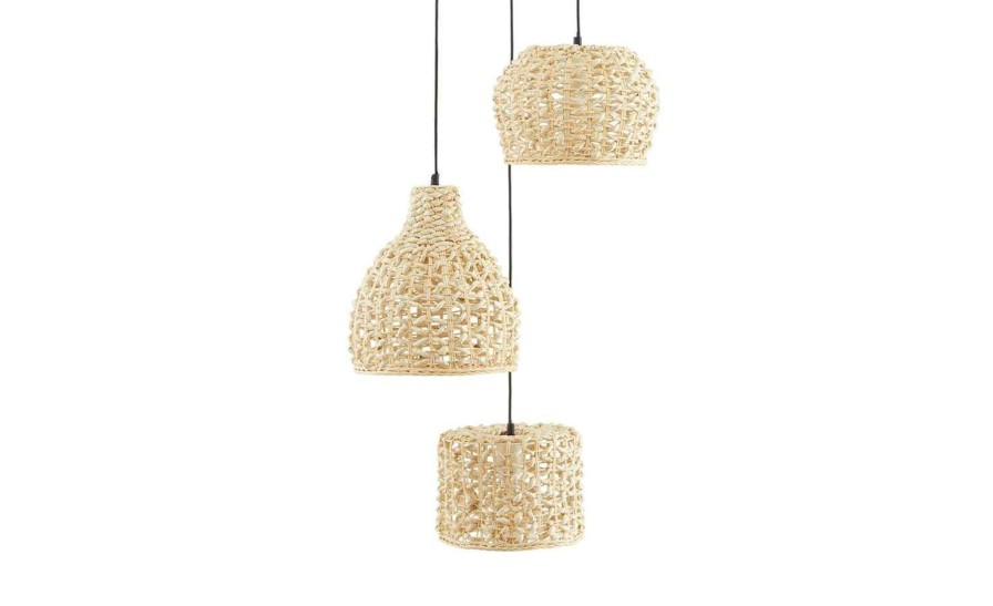 Pendelleuchten * | Home Story Rattan-Pendelleuchte, 3-Flammig